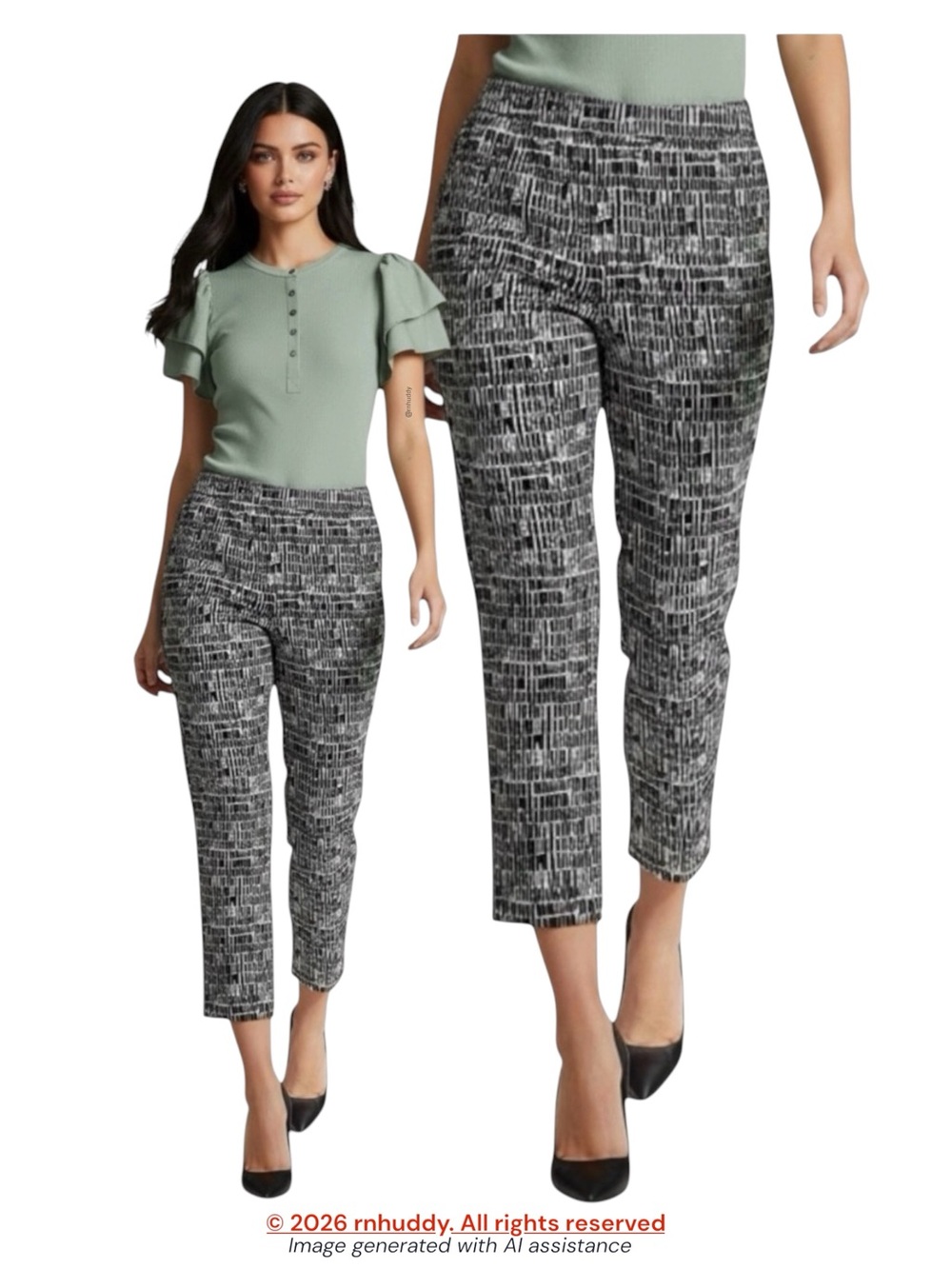 Soft Surroundings XL black white geometric pull on ankle pants